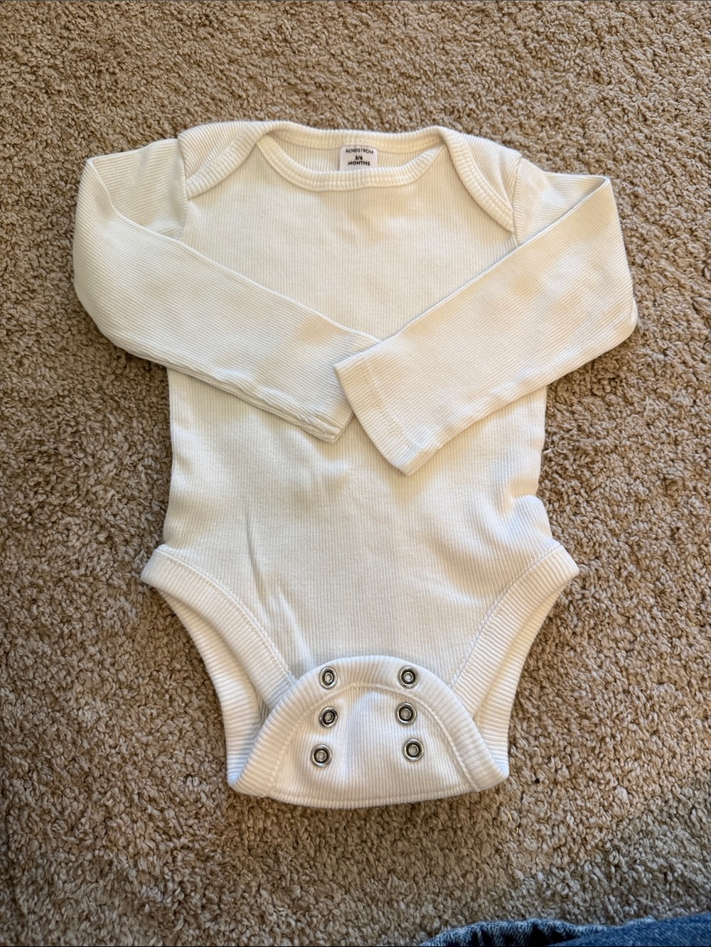Nordstrom Cream Ribbed Long-Sleeve Baby One-Piece